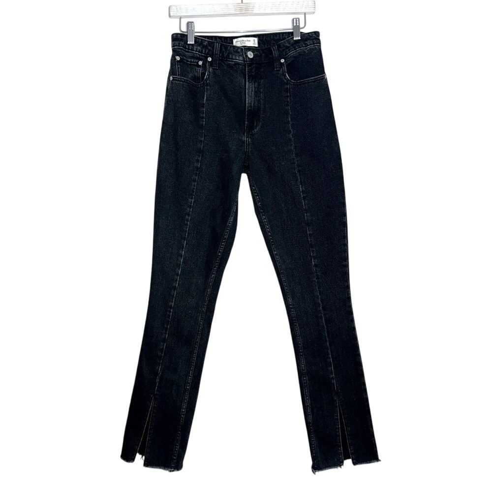Abercrombie & Fitch The Skinny Black Ultra High Rise Split Hem Jeans 6/28 Long